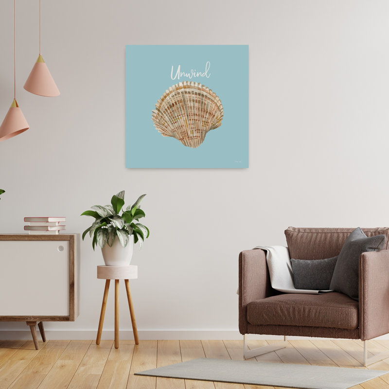 «Unwind Seashell», art abstrait de paysage côtier, H 24 po x l 24 po