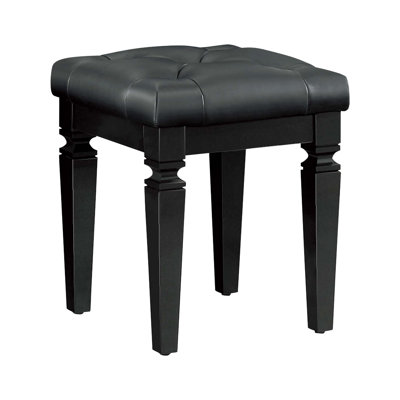 Modern Glam Vanity Stool With Faux Leather Tufted Seat And Acrylic Crystal Accents For Luxurious Bedroom Decor