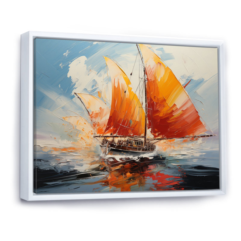 Bateau à voiles énergiques - Imprimé, H 24 po x l 32 po x P 1 po, Cadre flottant blanc
