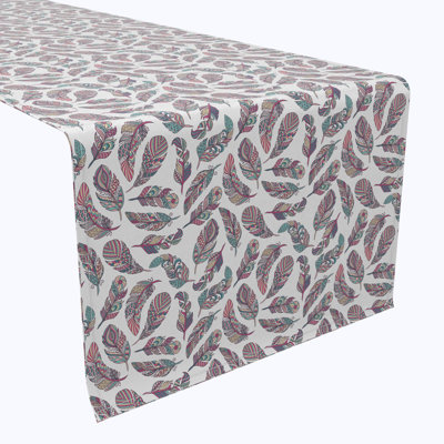 Table Runner, 100% Cotton, 16X108", Patterned Feathers