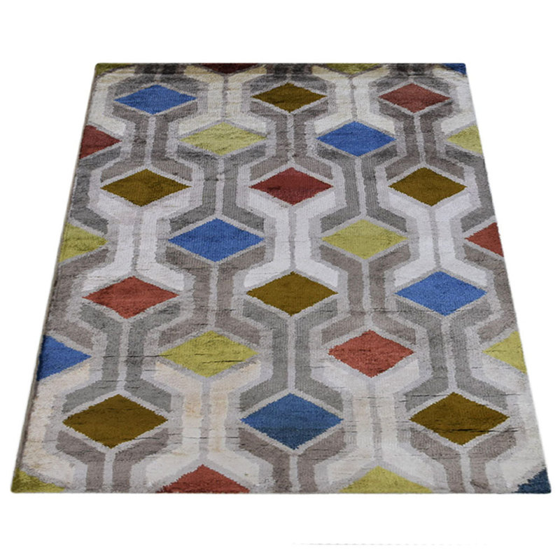Tapis d'intérieur géométrique en viscose noué à la main de qualité supérieure