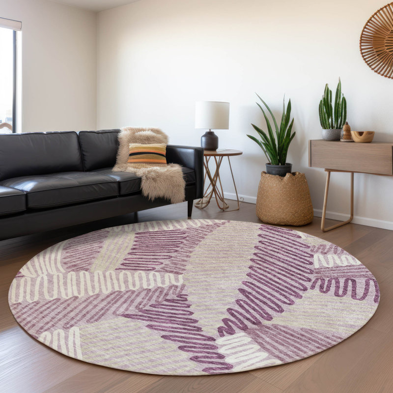 Premium Machine Washable Prisco Lavender Rug, Round 8'
