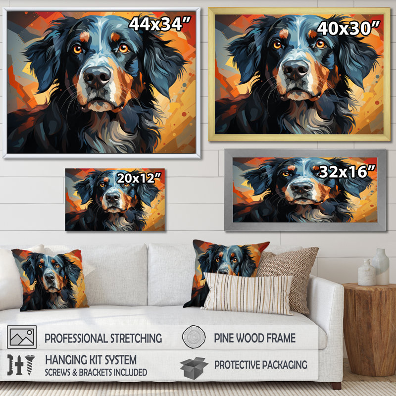 «Dog Inquisitive Canine Popart II», reproduction sur toile, Cadre photo noir, H 12 po x l 20 po x P 1 po