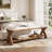 55" Solid Wood End Of Bed Bench with Storage Shelf, Farmhouse Upholstered Dining Bench