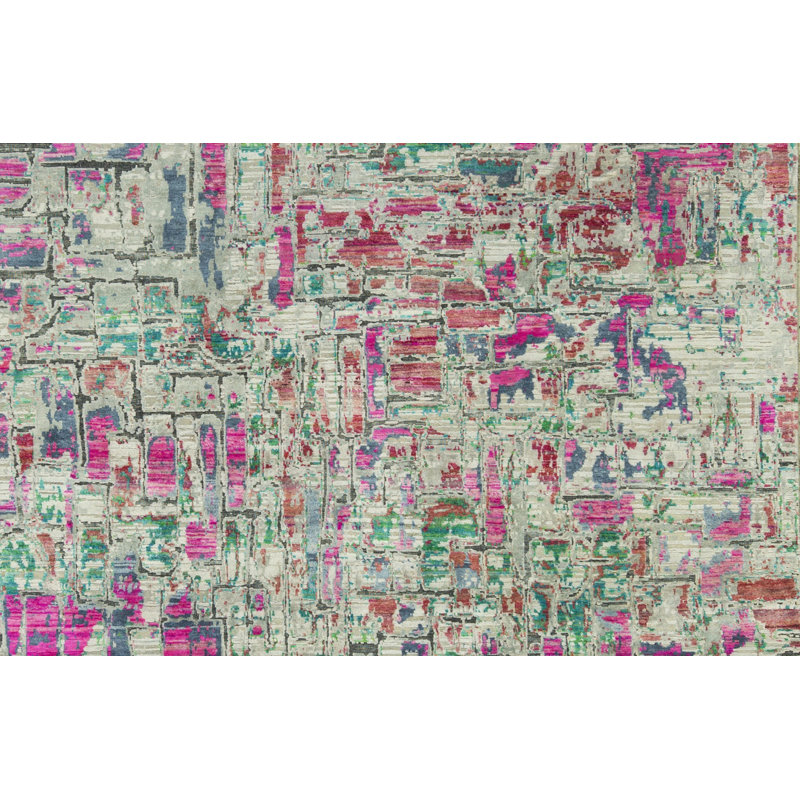 Hand-Knotted High-Quality Gray and Pink Area Rug