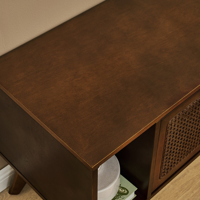 Meuble télé 67,9 po Mid-Century Modern Rattan, Noyer brun