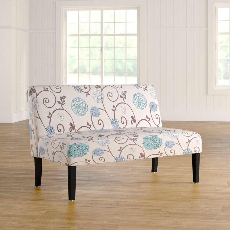 Nhat 50" W Upholstered Linen Loveseat, White/Teal Polyester