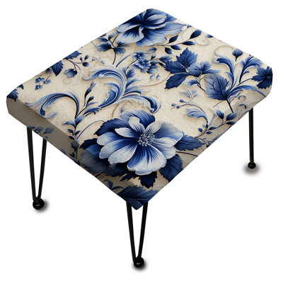 Motif victorien bleu à motif de frises ornementales - Repose-pieds rectangulaire floral