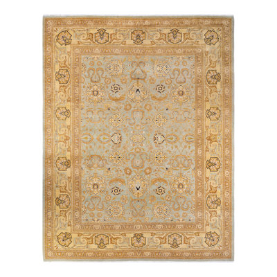 Tapis bleu clair en laine noué à la main de conception unique 8 pi 2 po x 10 pi 3 po Dastyn