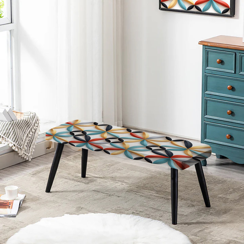 Banc rembourré géométrique bleu et jaune