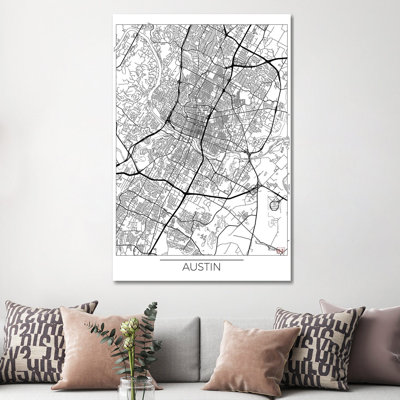 Austin Minimal Urban Blueprint Map 1 Piece Wrapped Canvas Wall Art
