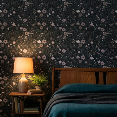 Vintage Floral Wallpaper Dark Bohemian Decorative Mural