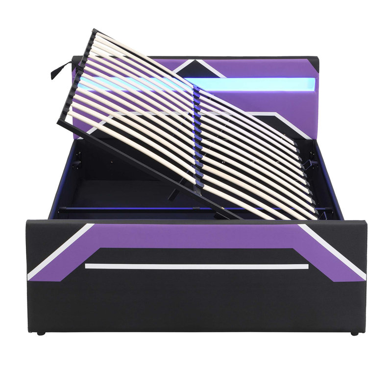 Upholstered Bed, Purple+Black
