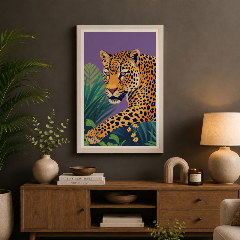 Golden Leopard Art Deco - Wrapped Canvas, 36x24 - 91.4 x 61.0 cm, Ochre Border