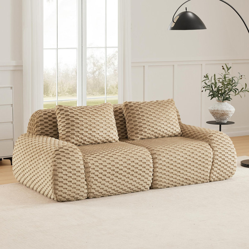 Canapé modulaire sans dossier de 82 po pour le salon, ensemble de canapés compressés à siège profond de 2 places, sans assemblage requis, tissu en flanelle, causeuse Cloud Comfy, canapés Para Sala, chameau clair