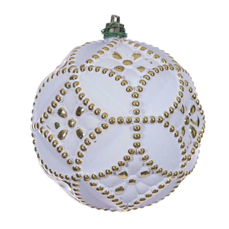 Vickerman Etch Antique White Brush Ornament Set., Gold, 4" H x 4" W x 4" D