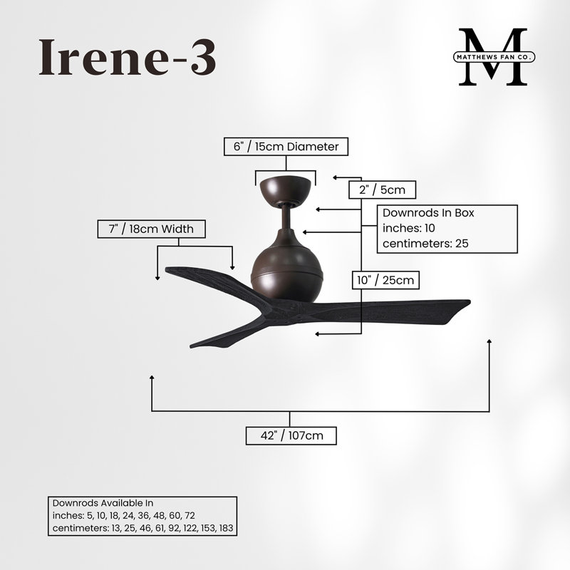 60" Irene Paddle 3 Blade Ceiling Fan, 42", Textured Bronze, Matte Black