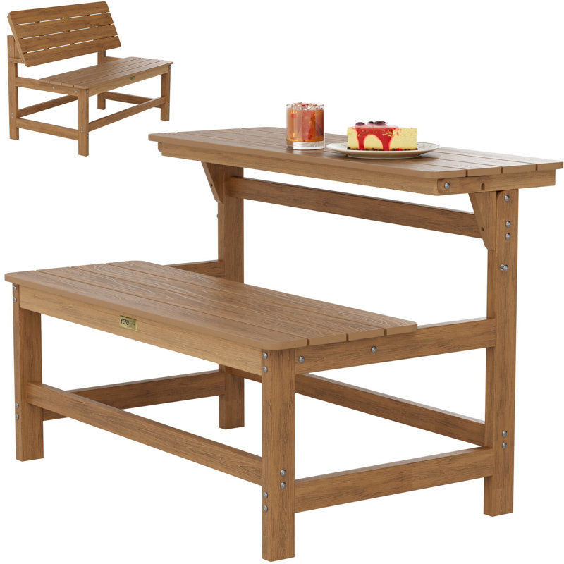Folding Picnic Outdoor Table Convertible Bench Patio Dining Set, Teak