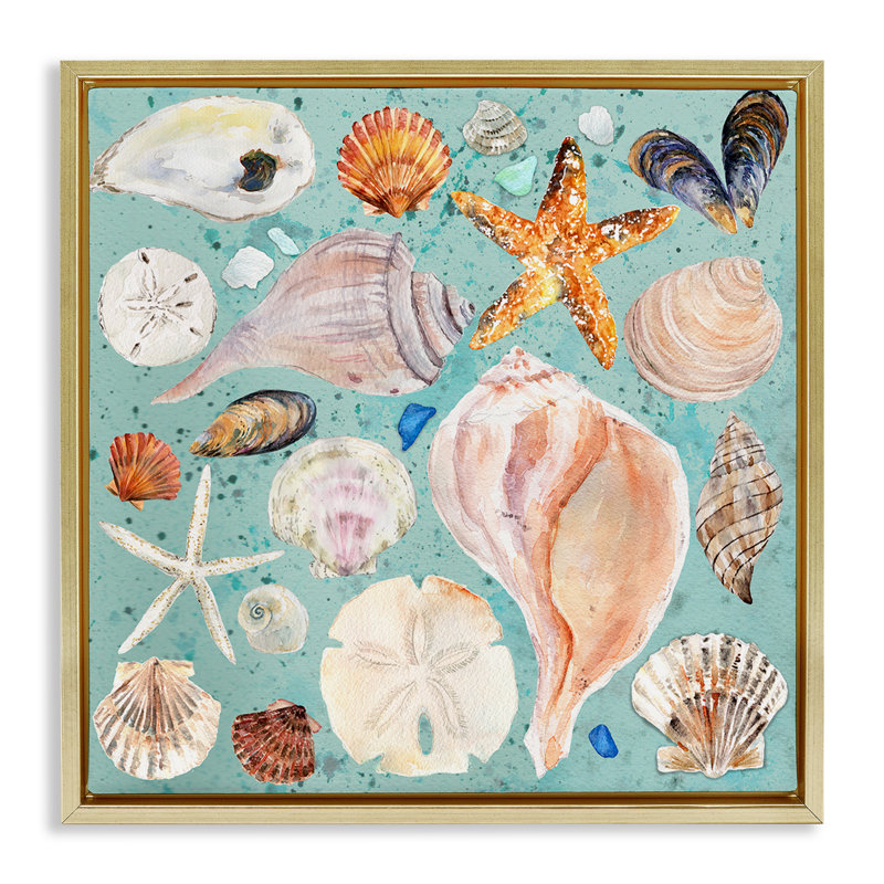 «Seashell» par Melissa Hyatt, Cadre flottant métallique doré, H 25 po x l 25 po