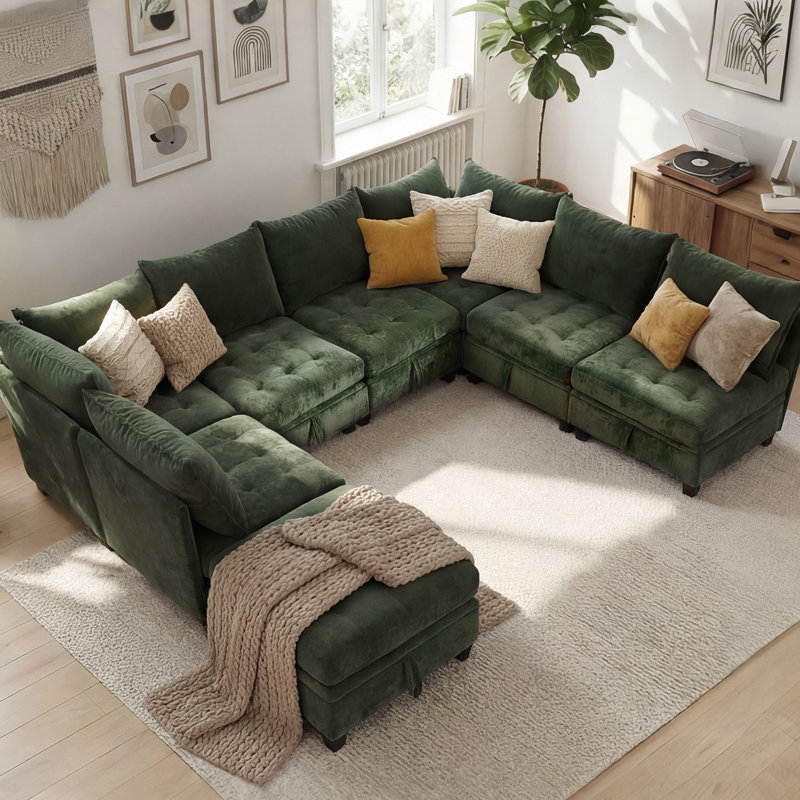 8-Piece Modular Sectional Sofa with Under-Seat Storage, Modern Chenille Couch for Living Room, Versatile Configuration, Green