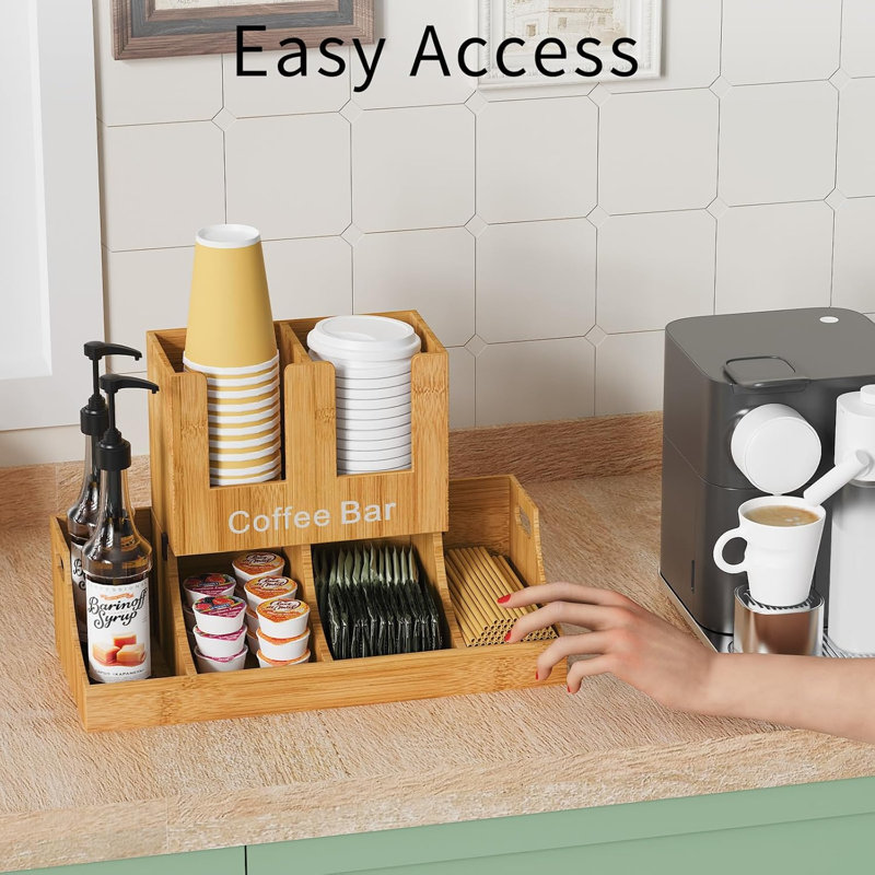 Coffee Station Organizer, Bamboo Coffee Bar Organizer