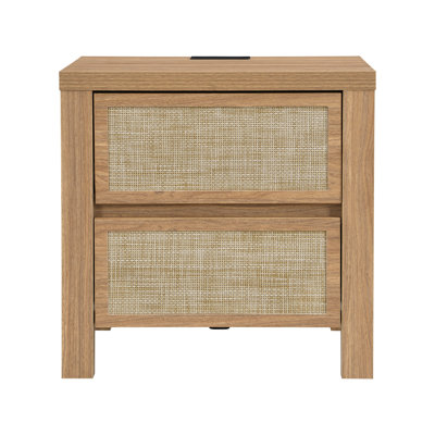 Retro Minimalism 2-drawer Nightstand With Charging Station