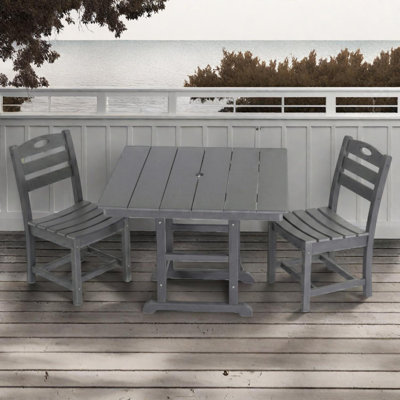 HDPE Outdoor Patio Dining Set with Square Table and 2 Chairs, All-Weather 3-Piece Bistro Set