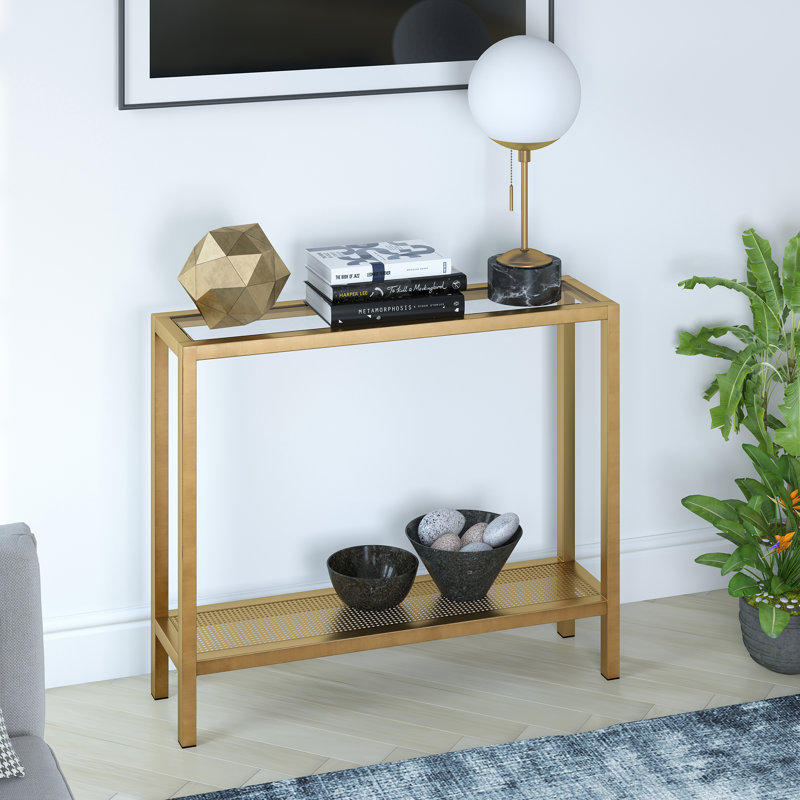91.4cm Glass Top Console Table, Black, 76.2 H x 91.44 W x 25.4 D cm