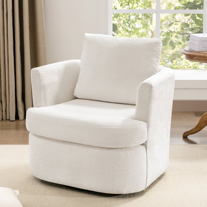 Upholstered Swivel Barrel Chair, Beige