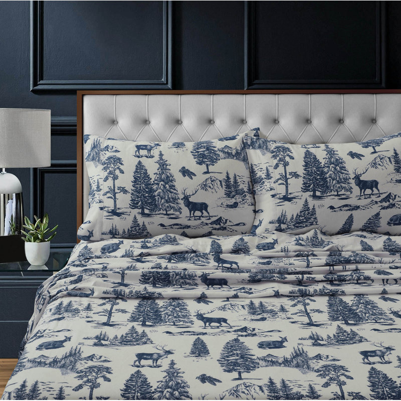 Flannel Sheet Set, Queen Sheet Set + Fitted Sheet + 2 Pillowcases, Navy