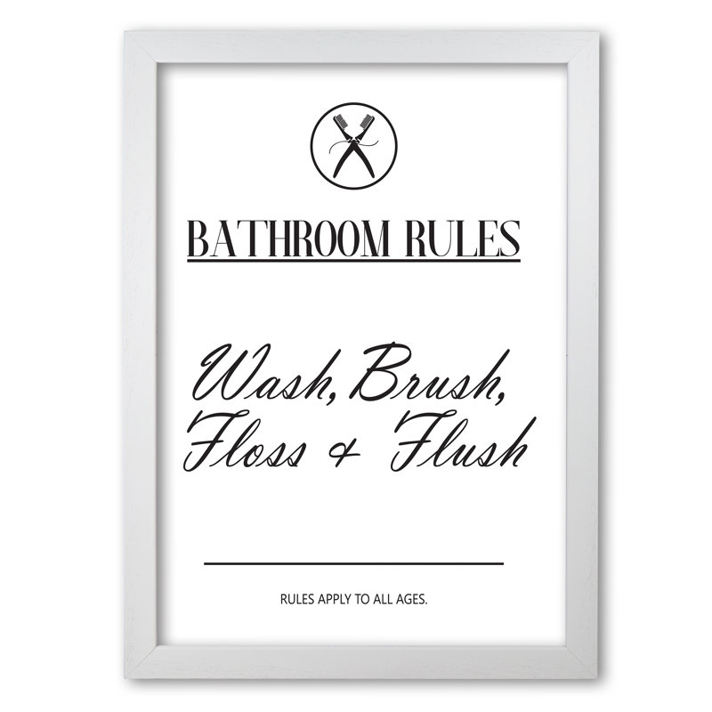 Bathroom Rules - Print, White Grain Frame, 30 cm H x 21 cm W x 5 cm D