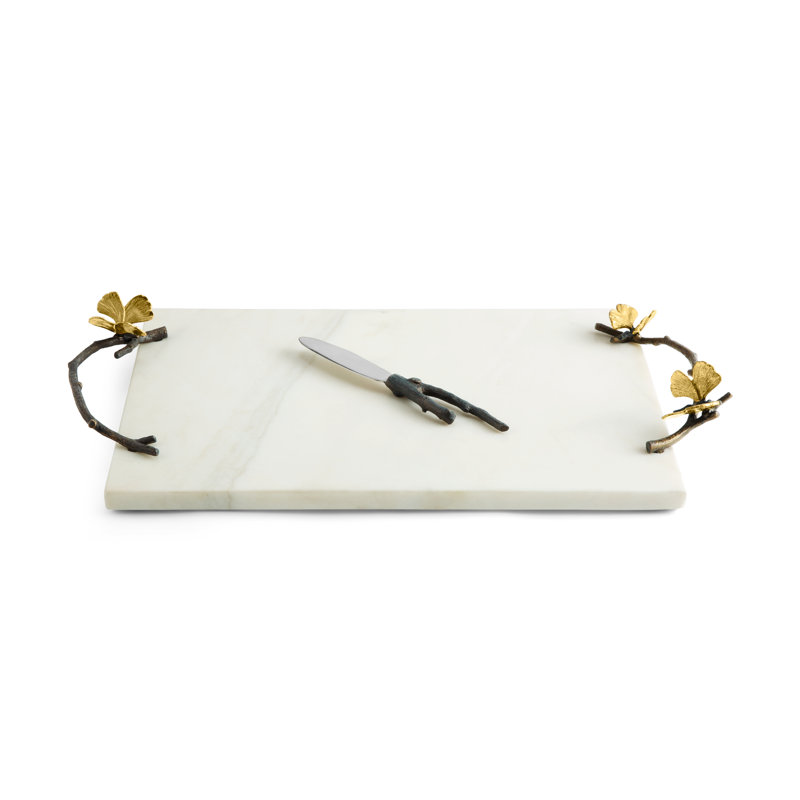 Butterfly Ginkgo Cheese Board with Knife, 3" H x 10" W x 18.5" L, White