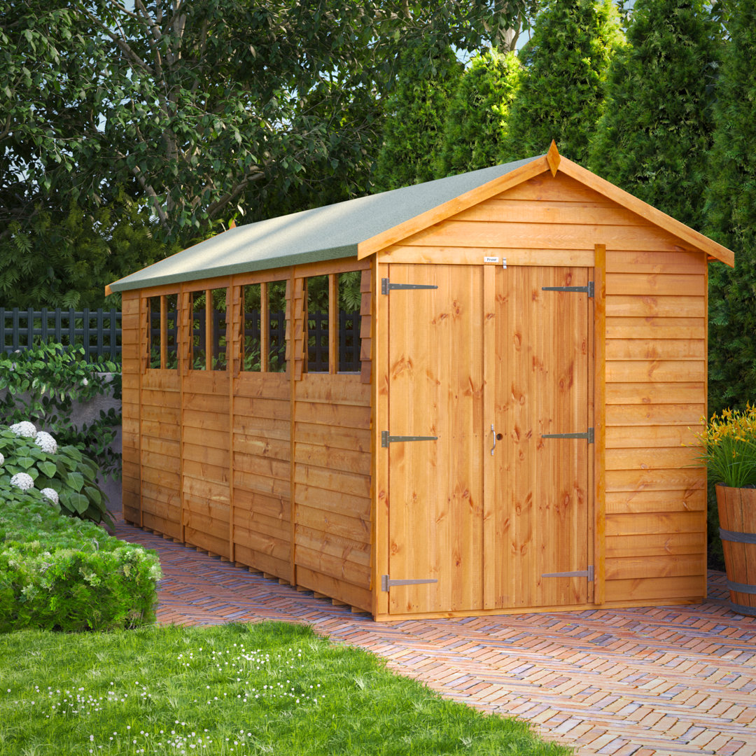 Powersheds 18 x 6ft Timber Overlap Apex Garden Shed, Double Doors