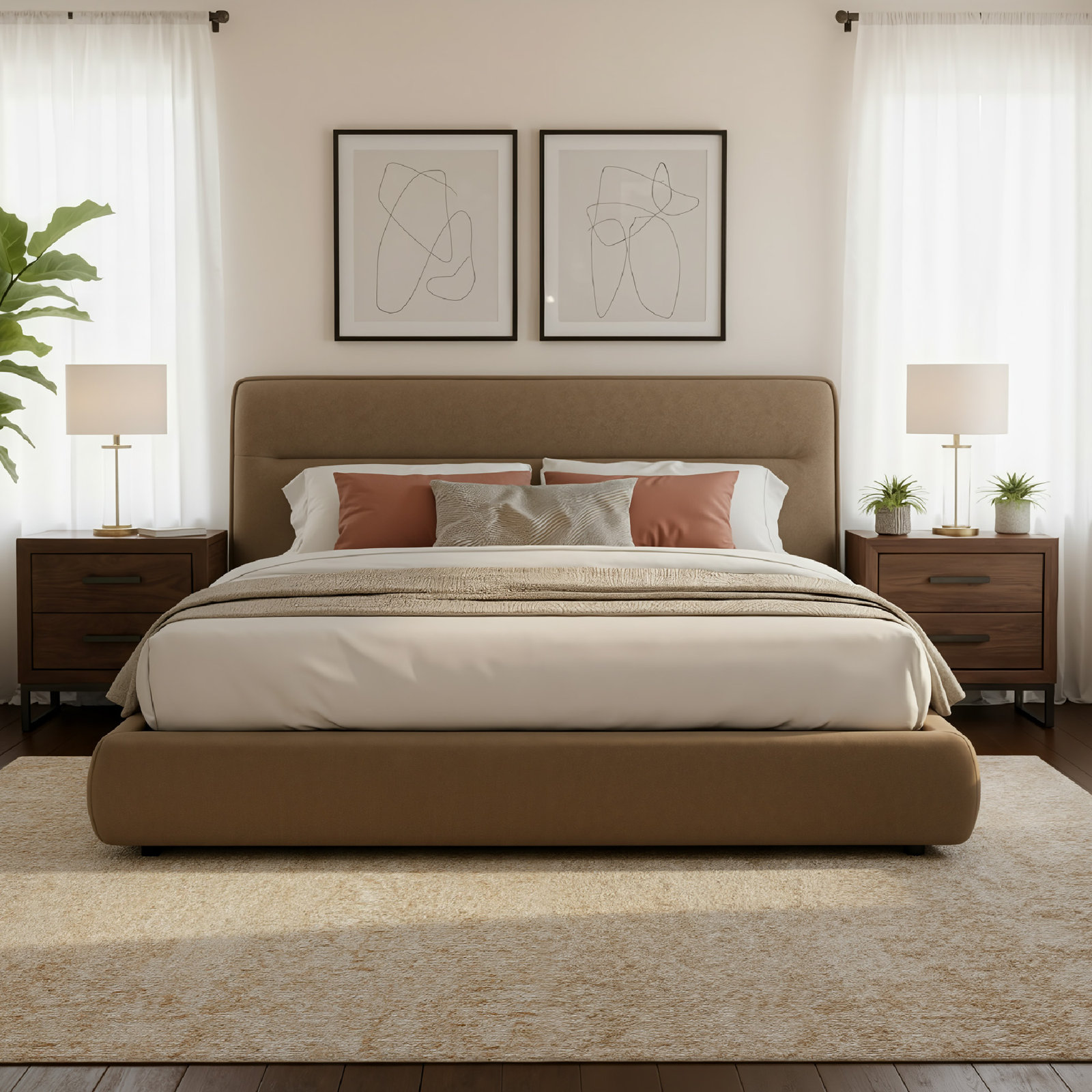 Micah Upholstered Bed, King, Brown
