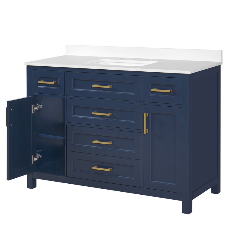 48'' Fully Assembled Single Bathroom Vanity with Ceramic Sink and Backsplash, Gold, Blue