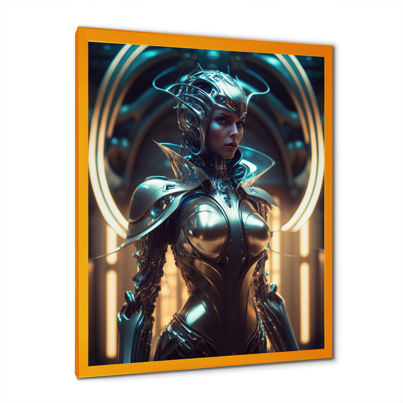 " Futuristic Robot Woman I ", 20" H x 12" W x 1" D, Gold