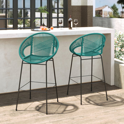 De 2 tabourets de bar sarcelle, matériau, design ergonomique confortable, art tissé élégant, pour sièges de jardin et de cuisine rustiques, motif complexe, contemporain