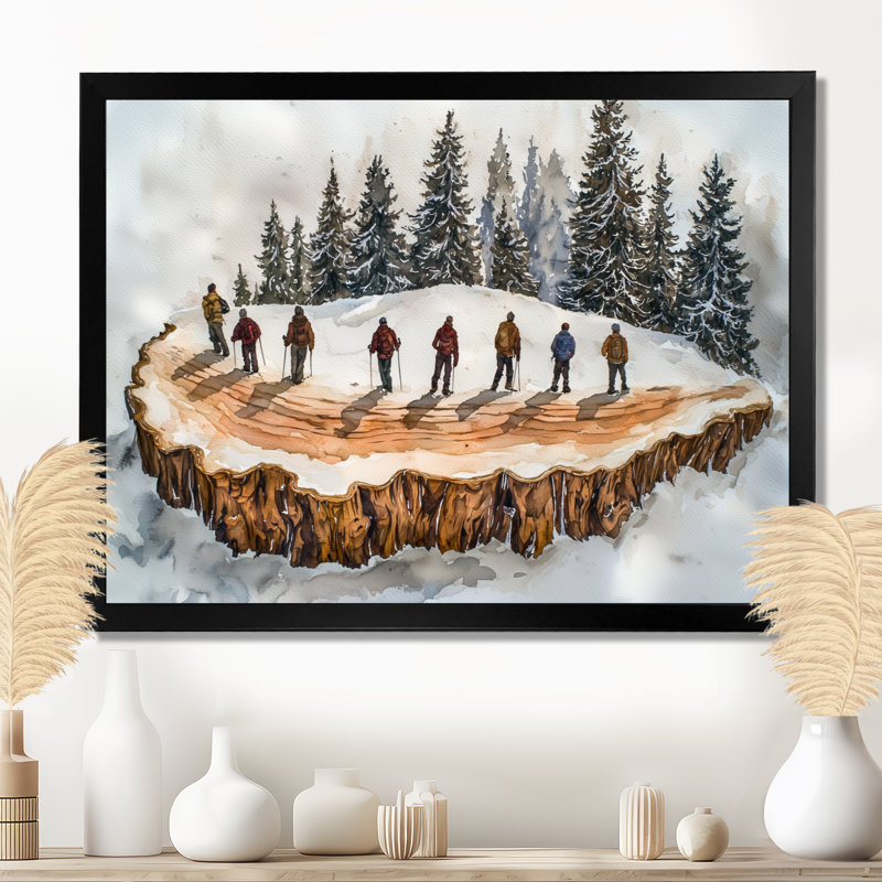 Randonnée pédestre dans un paysage d'hiver II - Randonnée d'art mural, H 12 po x l 20 po, Noir