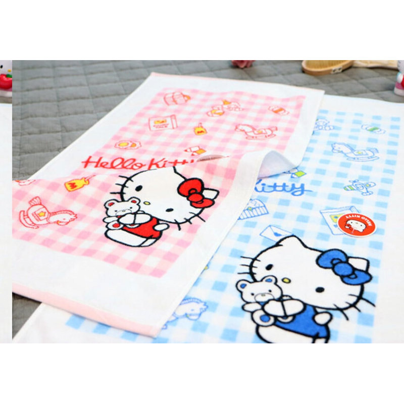 Hello Kitty Cotton Bath Set - 2 pcs, 31.5x15.7IN, Pink & Blue, 100% Cotton, Cute Angel & Bear Designs