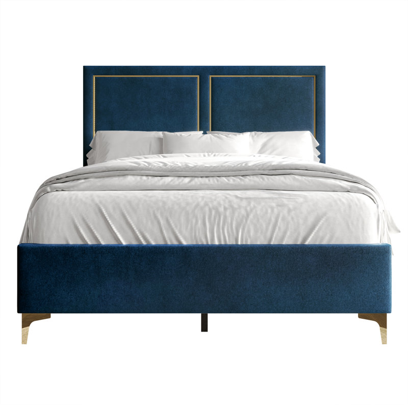Lit tapissier standard Jerell, Bleu marine, Grand