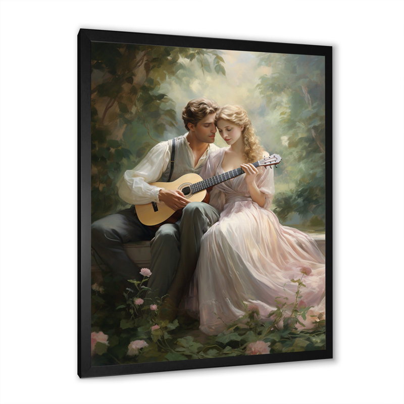 Loucinda " Romantic Couple Landscape Serene II ", H 40 po x l 30 po x P 1,5 po, Cadre photo noir