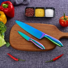 WELLSTAR Kitchen Knife Set 3 Piece, Razor Sharp German Stainless Steel Blade  and Comfortable Handle with Rainbow Titanium Coated, Chef Santoku Paring  for Cutting Dicing Mincing and Peeling, Gift Box 