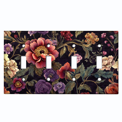 Couvercle de plaque d'interrupteur en métal; Bascule à 4 bandes US standard - Fleurs sauvages rétro