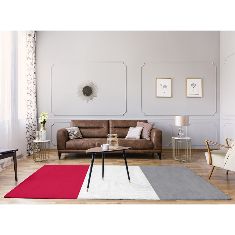 Tapis rouge rayé/argenté, Rectangle 5 pi x 7 pi