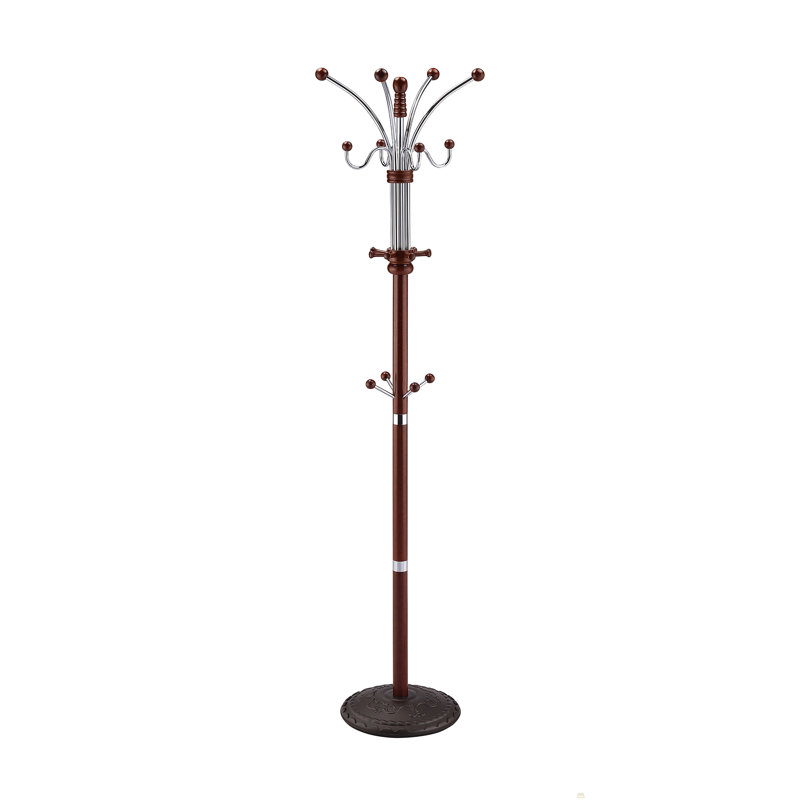 Portemanteau 73 po de hauteur chrome et bois, finition cerisier, Cerisier