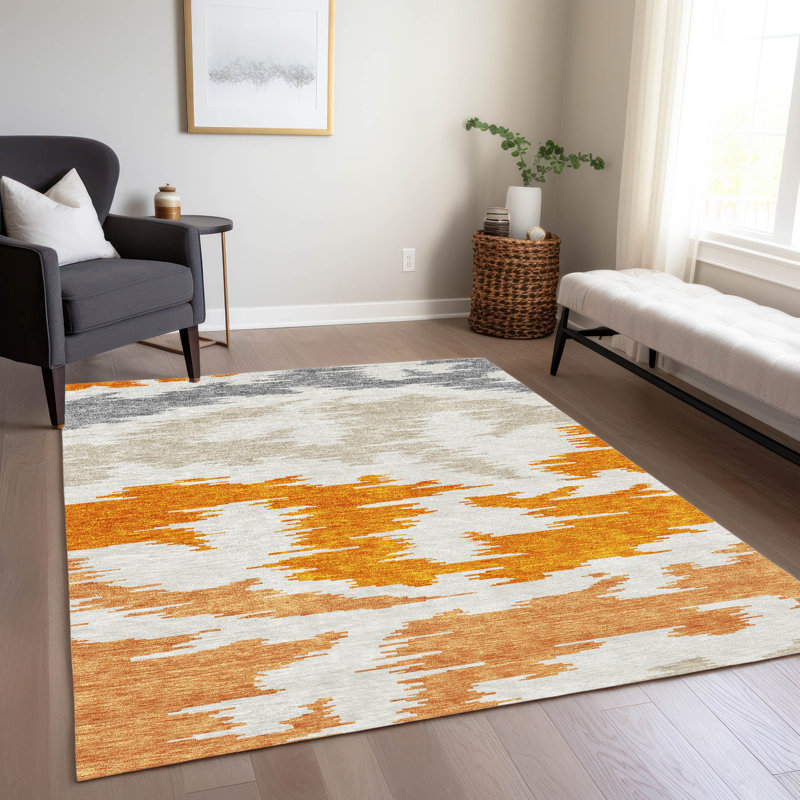 Ceajay Washable Geometric Indoor / Outdoor Rug, Rectangle 10' x 14'