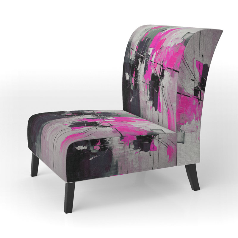 Paper Euphoria I - Upholstered Contemporary Slipper Chair, Orange Accent Chair, Pink/Gray/Black/White