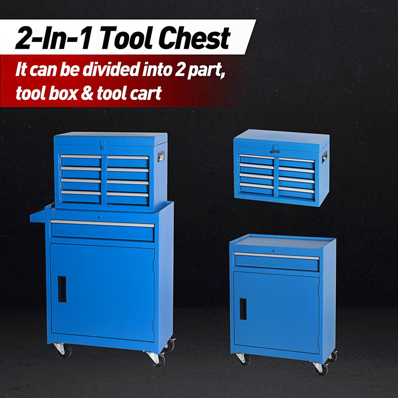 Armoire décorative, coffre à outils, armoire à outils à 5 tiroirs avec coffre à outils amovible, Bleu