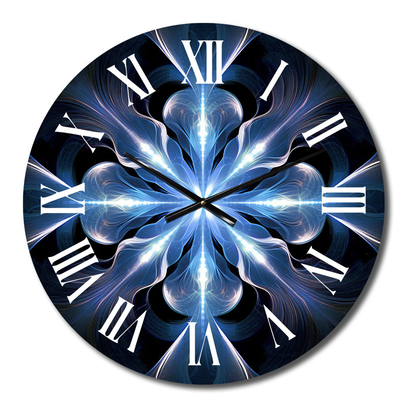 Horloge murale en métal turquoise et fleurs blanches fractales, Moyenne