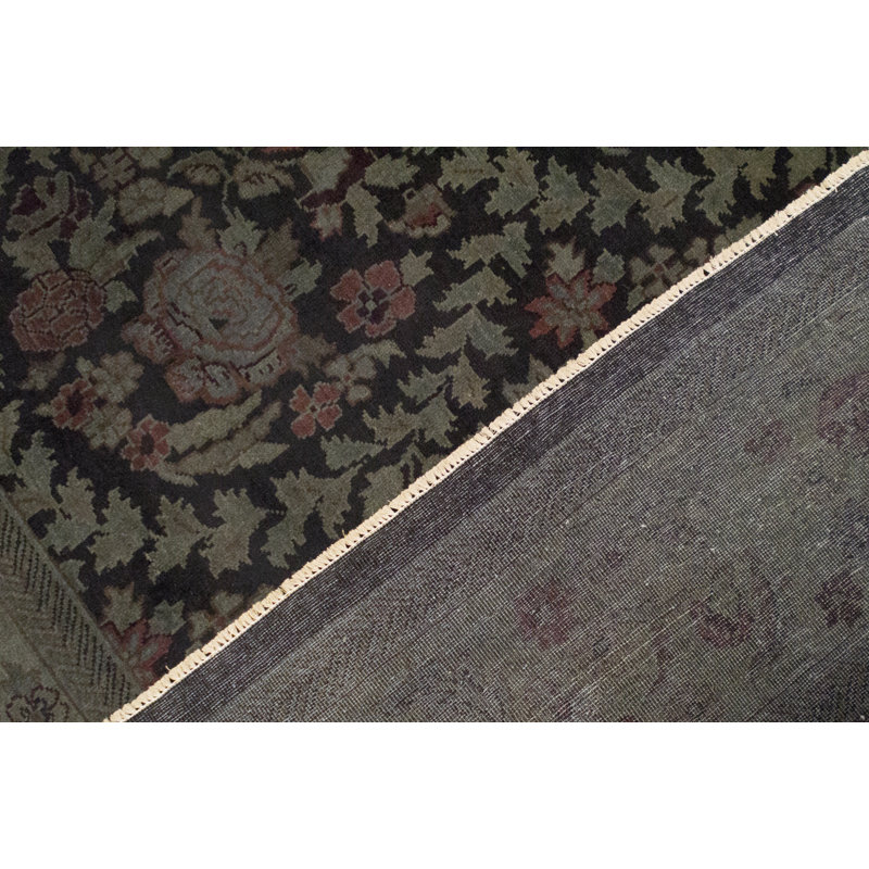 Wool Oriental Area Rug in Black/Green/Rust